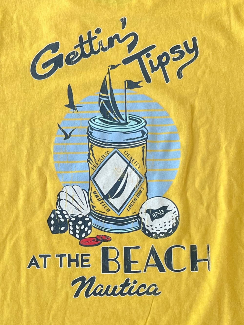 Nautica Yellow Tee Men’s Small Vacation Shirt Casual Coastal Beach Resort